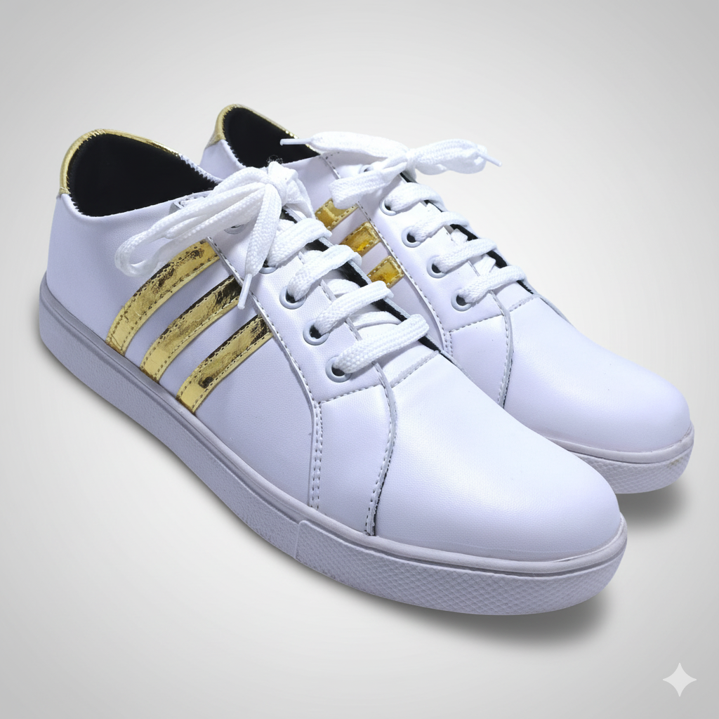 White & Gold Casual Sneaker – Unisex Stylish Everyday Wear